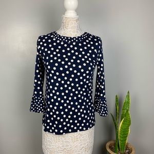 Boden Navy Blue and White Polka Dot Blouse